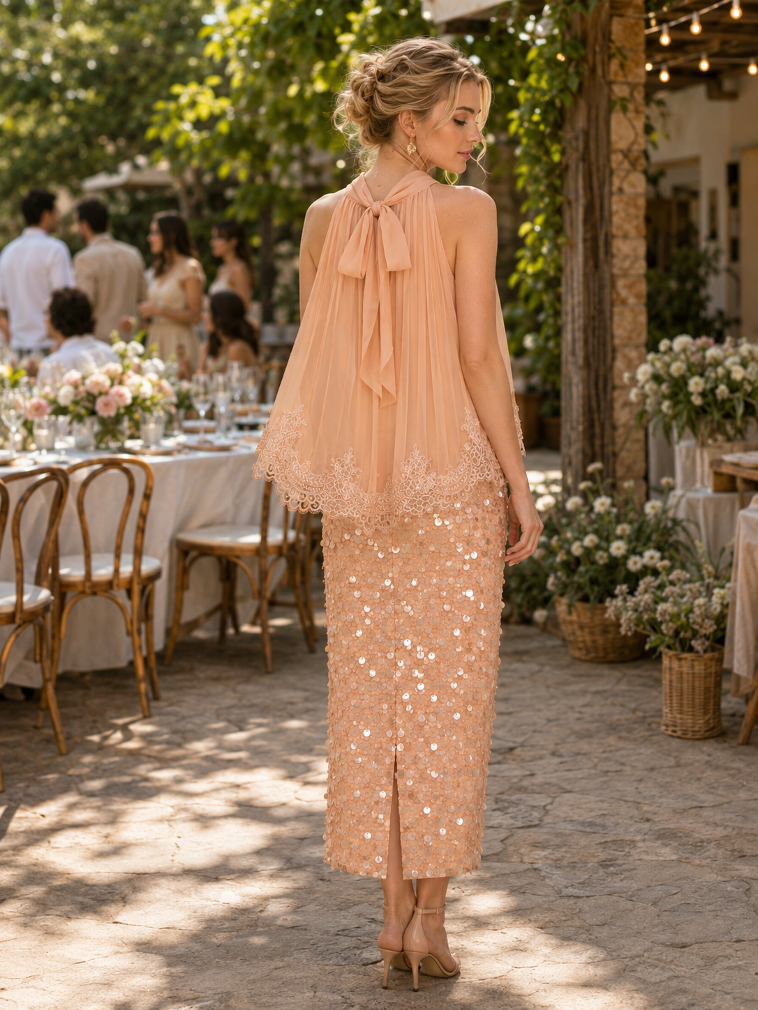 Nude Large Sequin Midi Mermaid Skirt