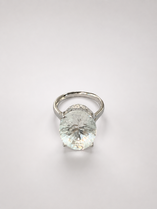 Oval White Crystal 4-Prong S925 Sterling Silver Ring
