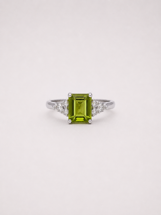 Emerald Cut Natural Peridot S925 Sterling Silver Ring