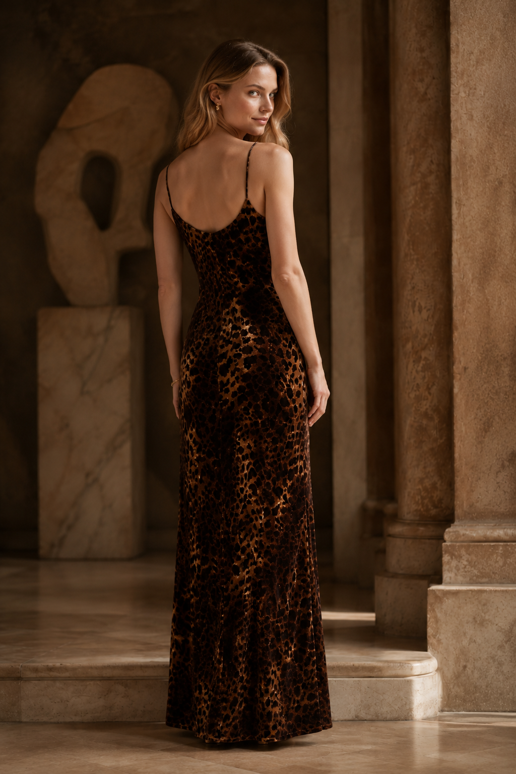 Leopard Print Velvet Slip Maxi Dress
