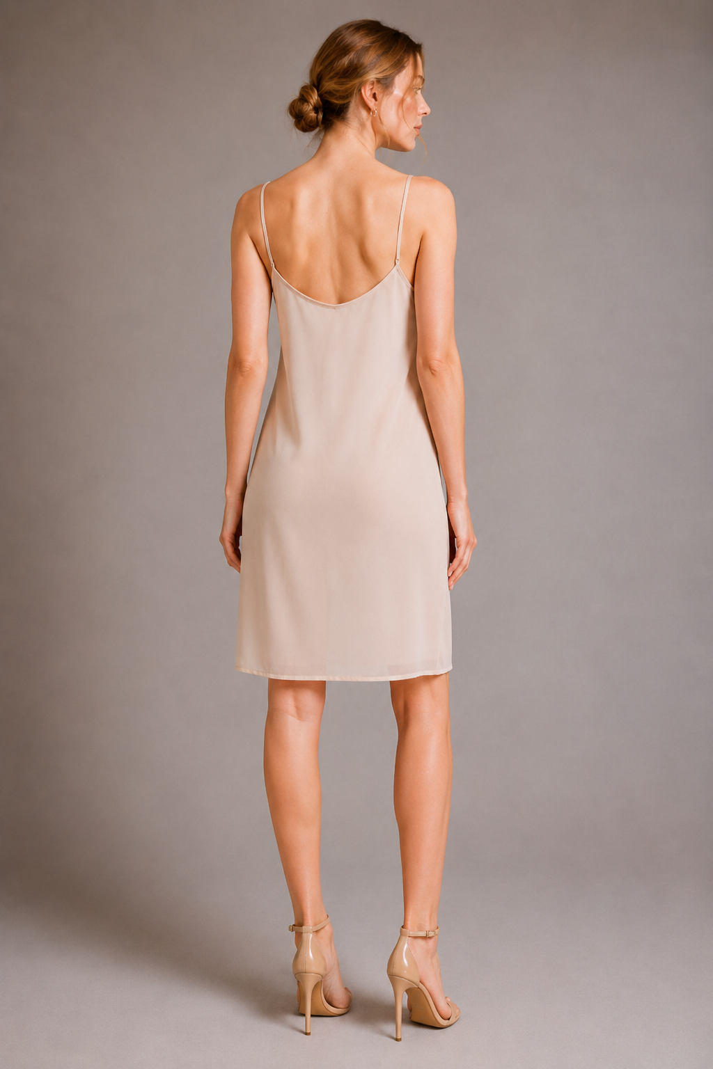Champagne Lace Midi Dress With Beaded Neck（（With built-in slip lining）