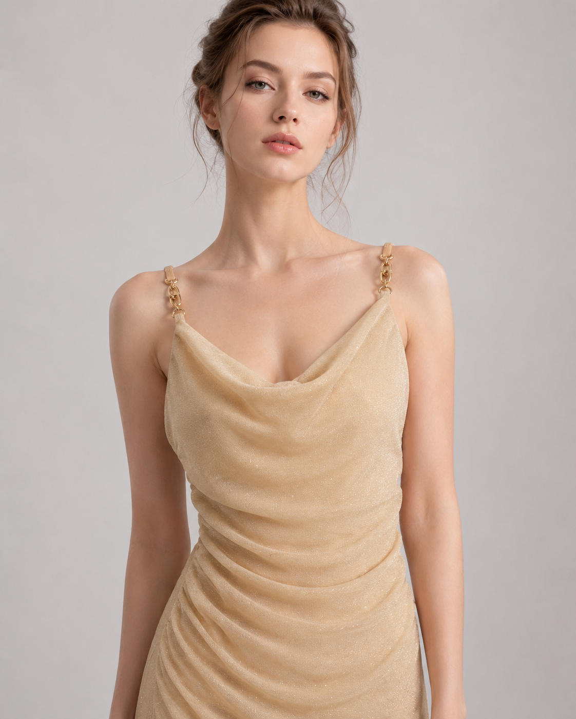 Champagne Gold Cowl Neck Maxi Dress