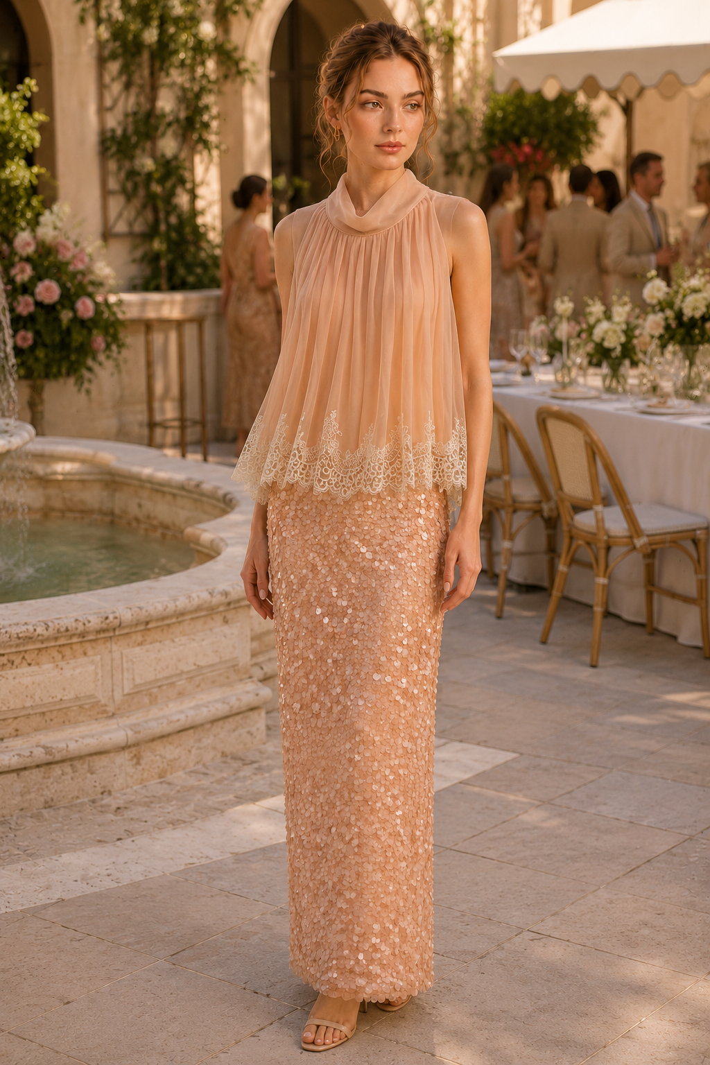 Nude Large Sequin Midi Mermaid Skirt