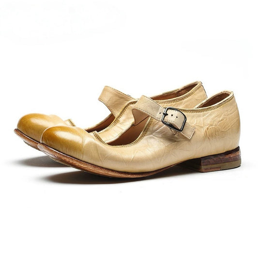 Handmade Flat Shoes in Vegetable-Dyed Cowhide with Color-Wiping Finish