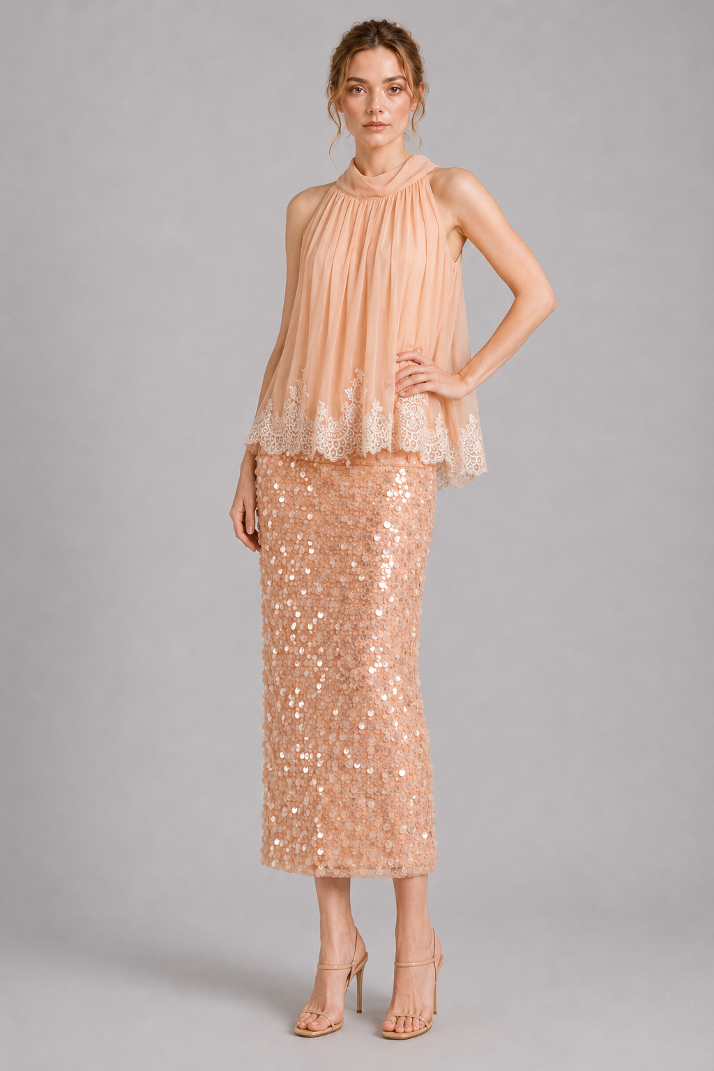 Nude Large Sequin Midi Mermaid Skirt