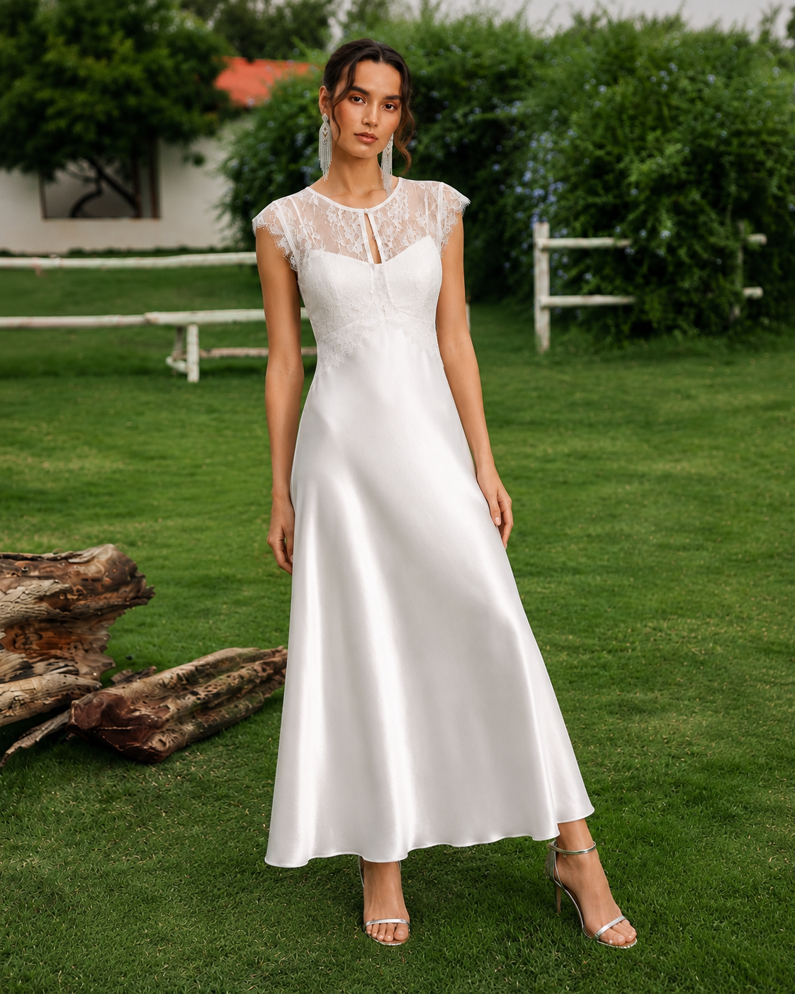 Spring Summer New Luxury Silk Lace Embroidered Short Sleeve Dress