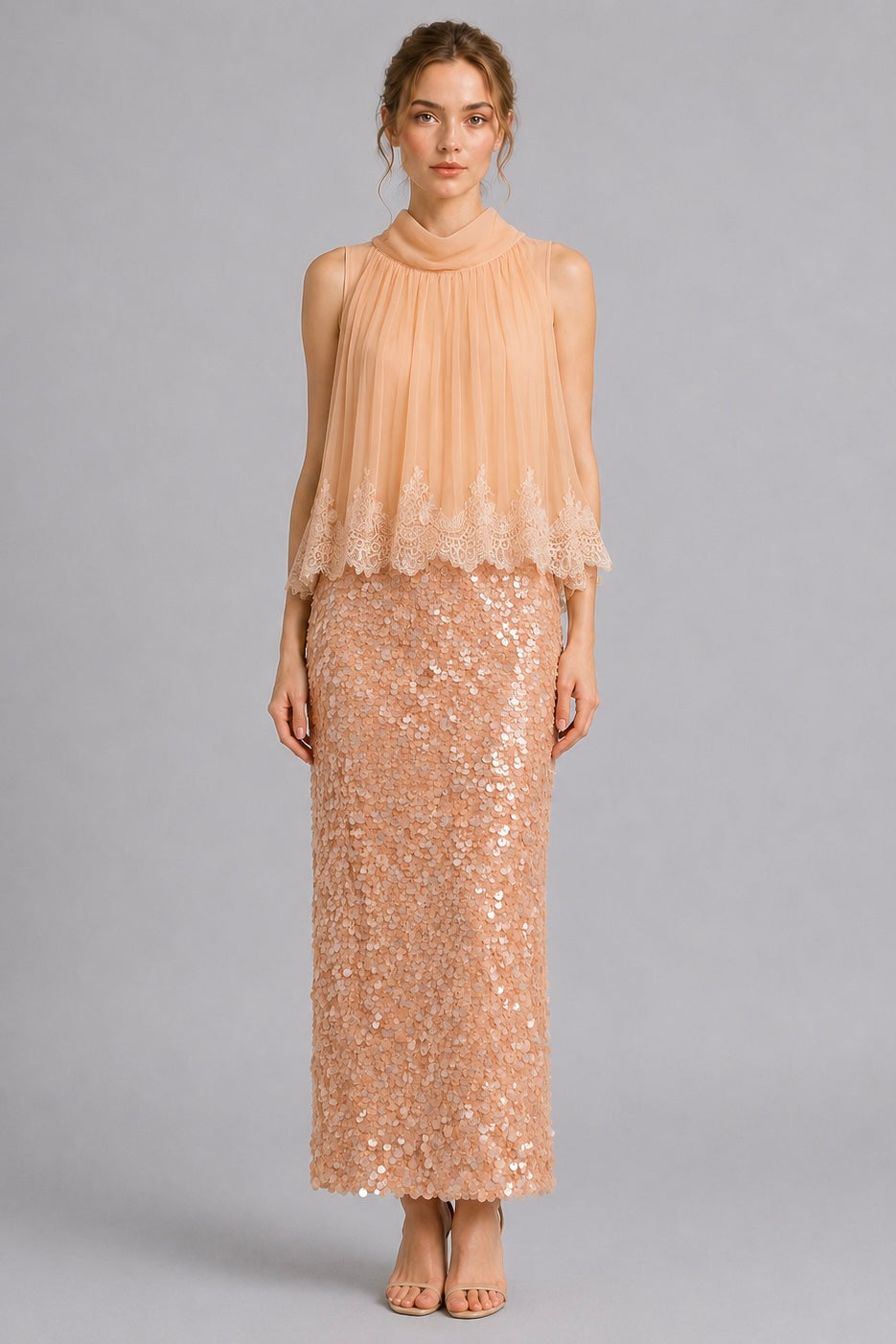 Nude Large Sequin Midi Mermaid Skirt