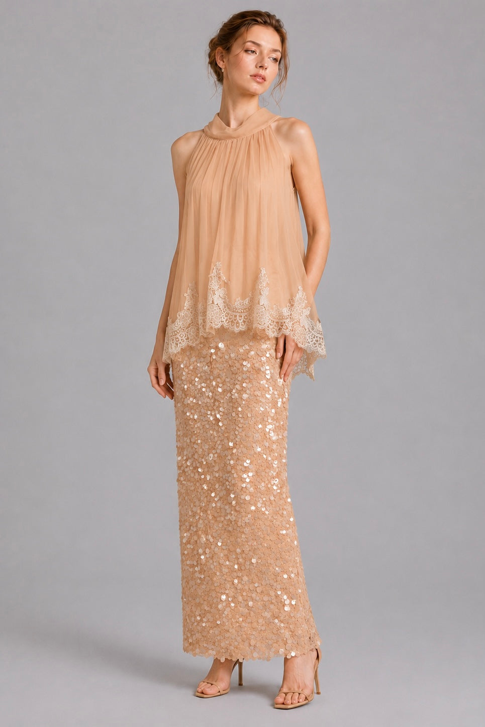 Nude Large Sequin Midi Mermaid Skirt