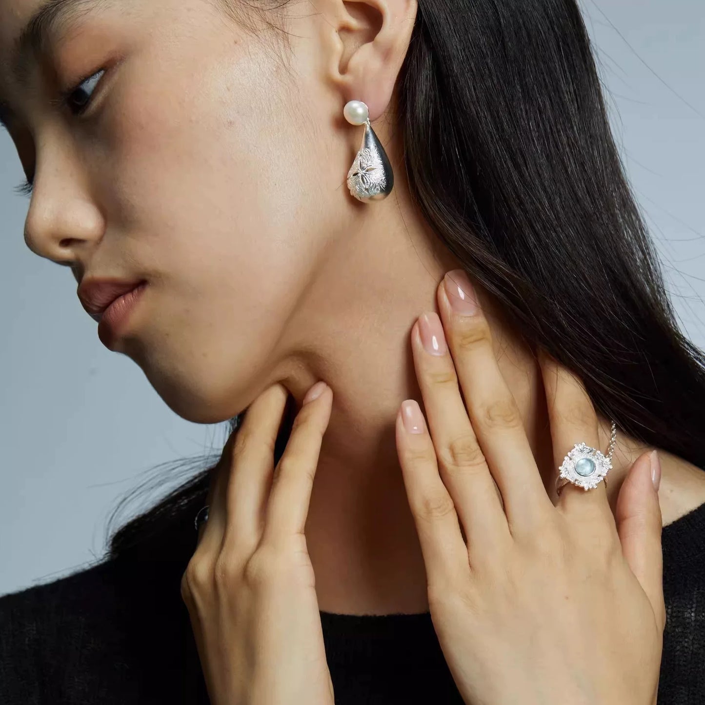 Jade Pearl Relief Teardrop Earrings