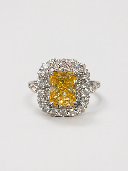 3 Carat Radiant Cut Ring, S925 Sterling Silver Fully Paved Halo Ring