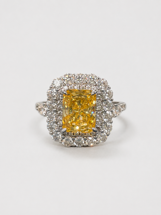 3 Carat Radiant Cut Ring, S925 Sterling Silver Fully Paved Halo Ring