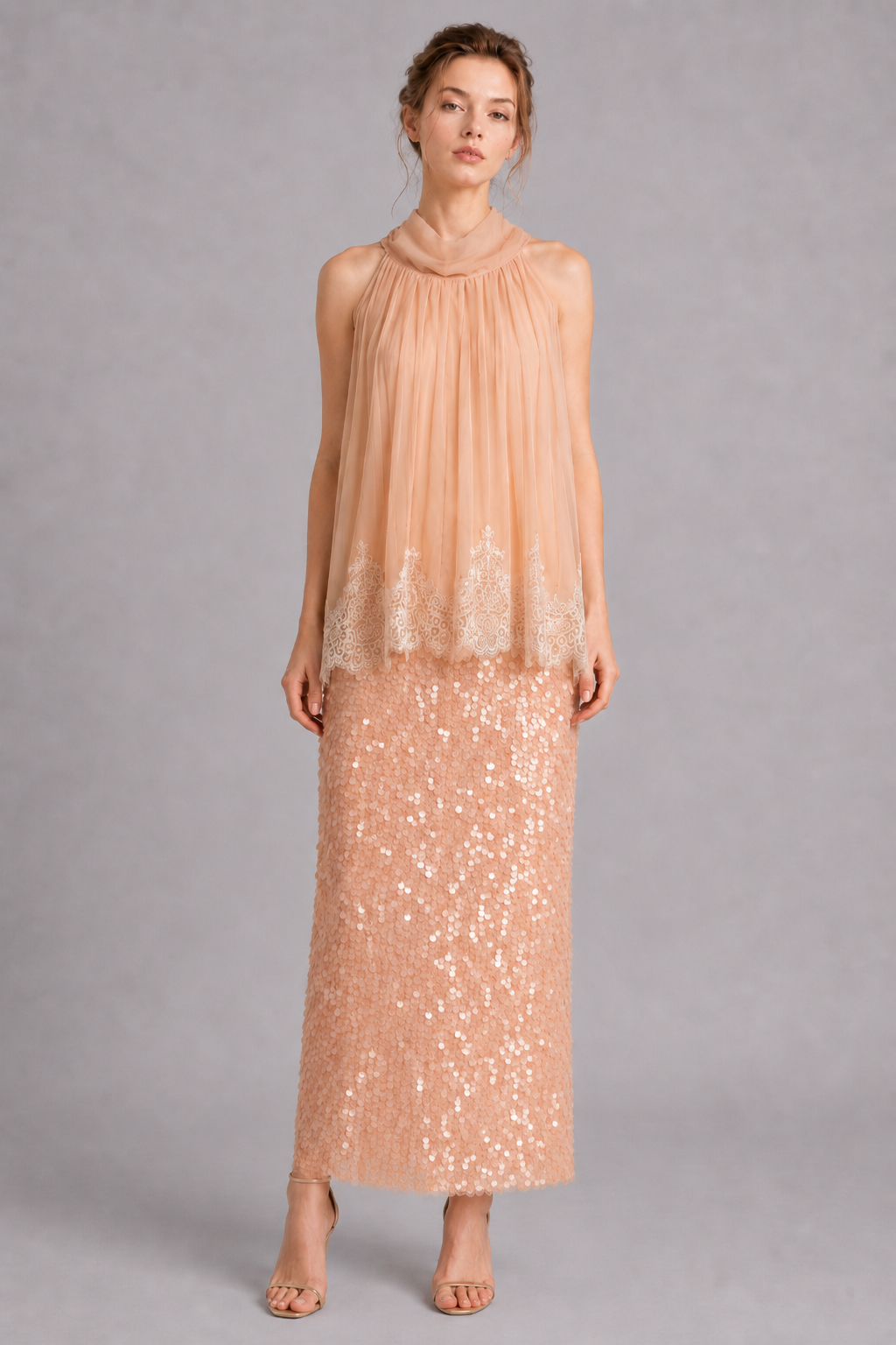 Nude Large Sequin Midi Mermaid Skirt