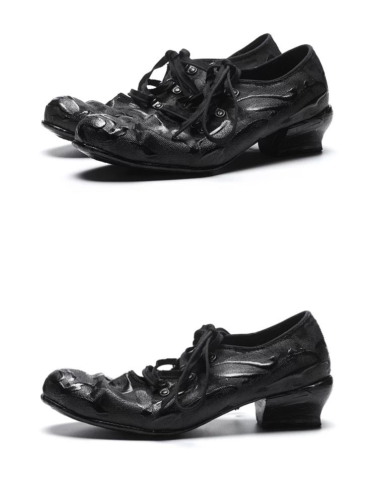 Hand-painted Sealed Glue Handmade Leather Shoes with Imported Cotton Canvas