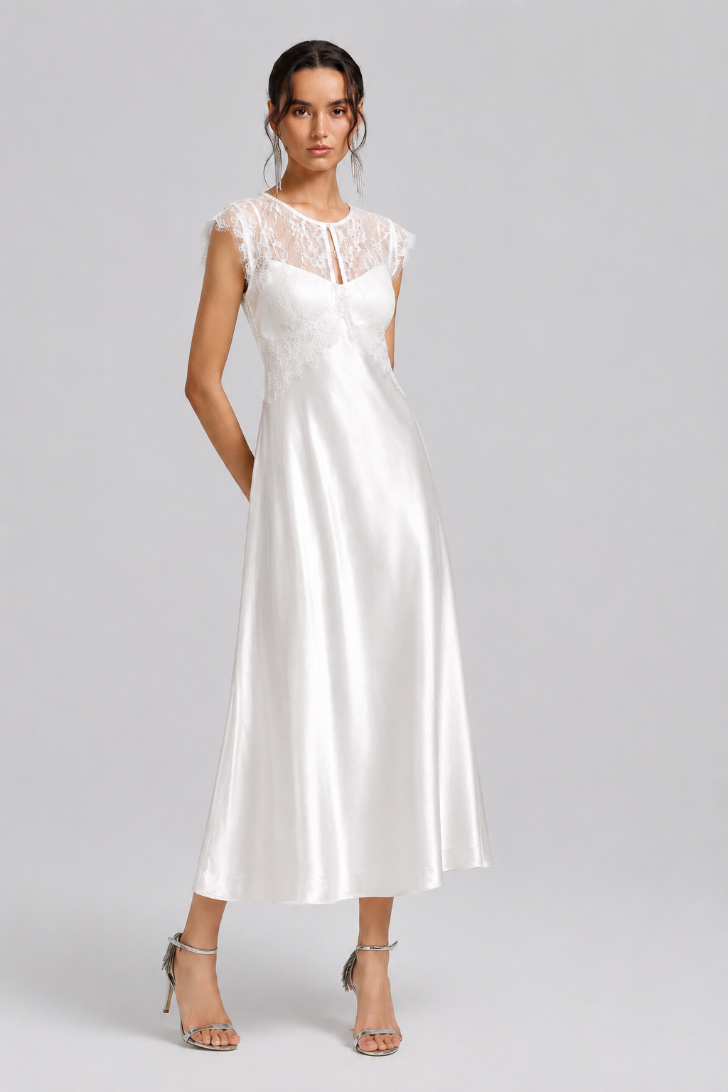 Spring Summer New Luxury Silk Lace Embroidered Short Sleeve Dress