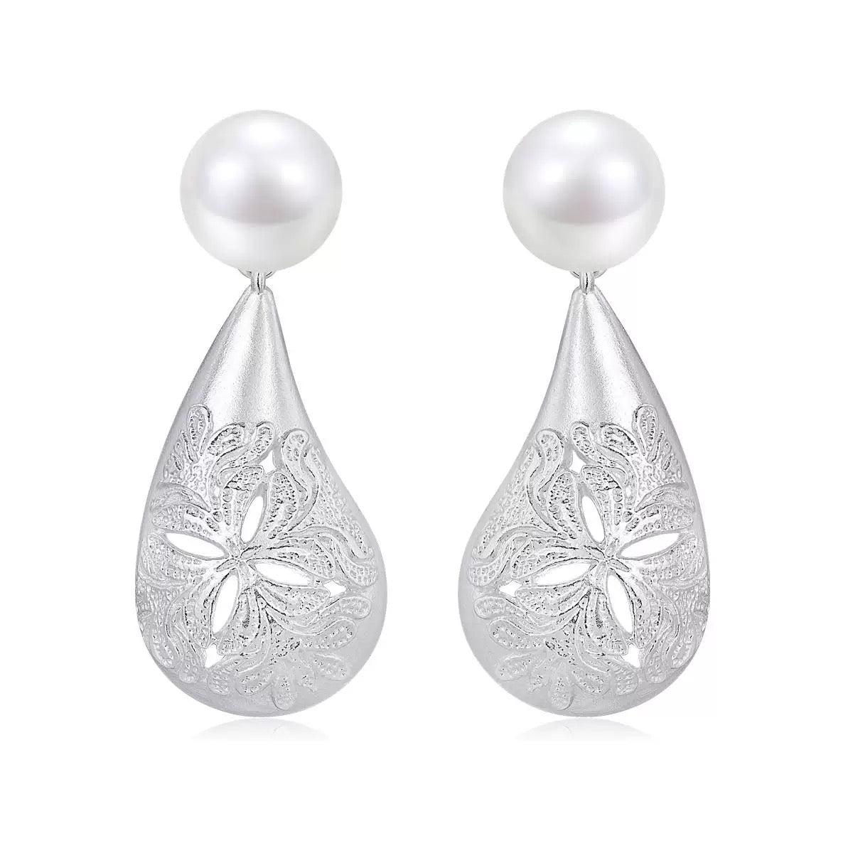 Jade Pearl Relief Teardrop Earrings