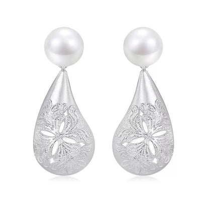 Jade Pearl Relief Teardrop Earrings