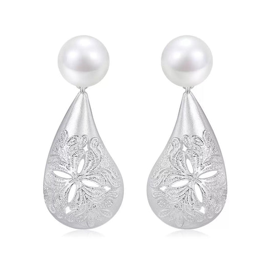 Jade Pearl Relief Teardrop Earrings