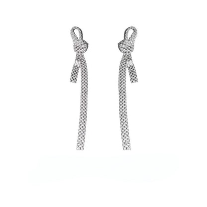 Knot Long Chain Earrings (925 Silver)