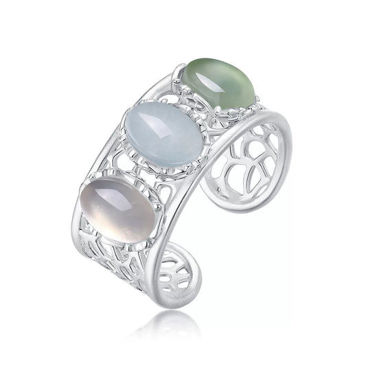 Vine-pattern Dewdrop Gemstone Ring