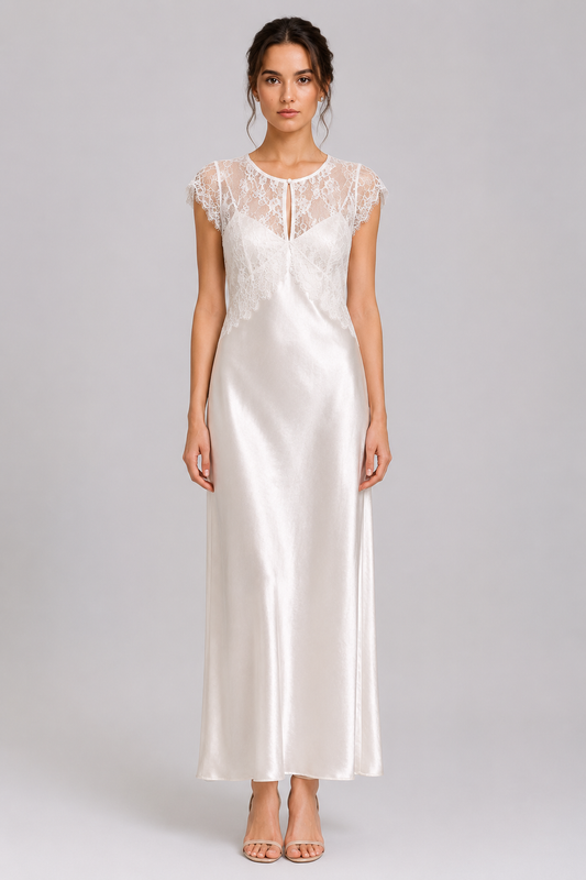 Spring Summer New Luxury Silk Lace Embroidered Short Sleeve Dress