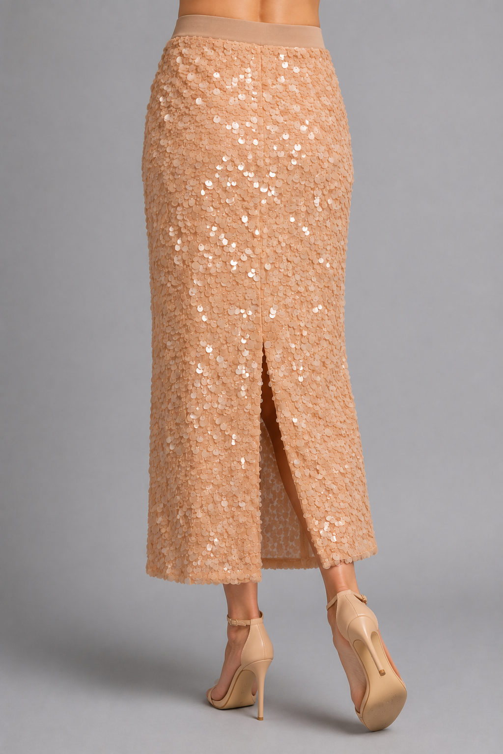 Nude Large Sequin Midi Mermaid Skirt