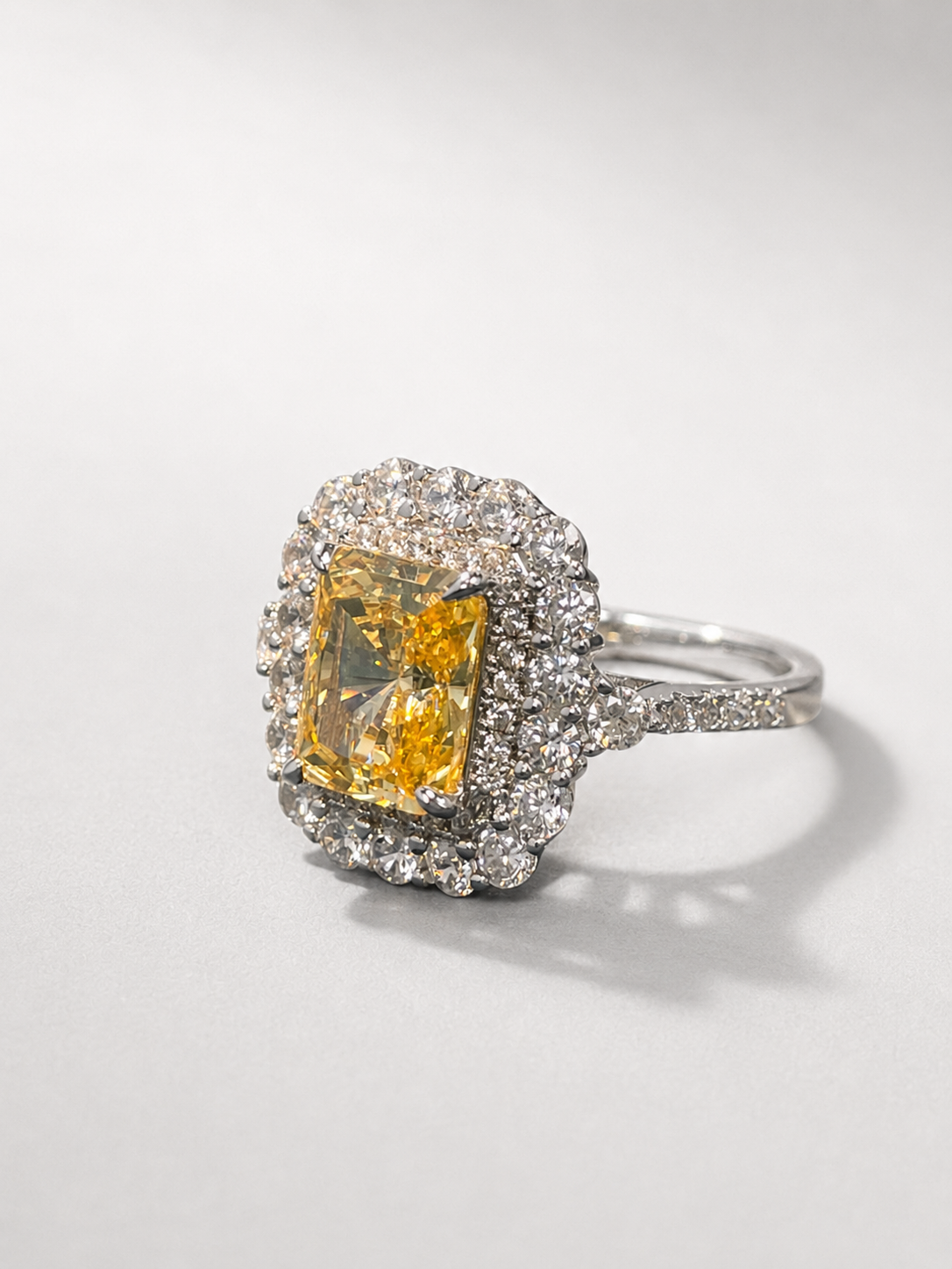 3 Carat Radiant Cut Ring, S925 Sterling Silver Fully Paved Halo Ring
