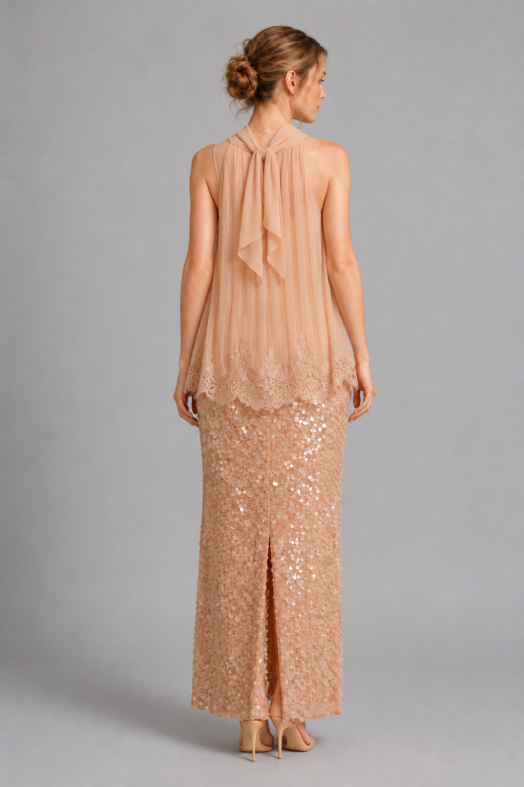 Nude Large Sequin Midi Mermaid Skirt