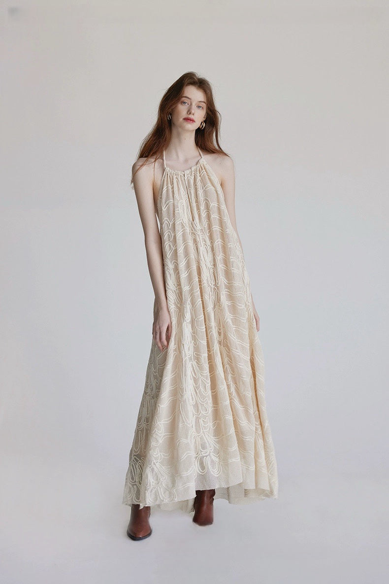 Woven Beige Woven Backless Vacation Dress