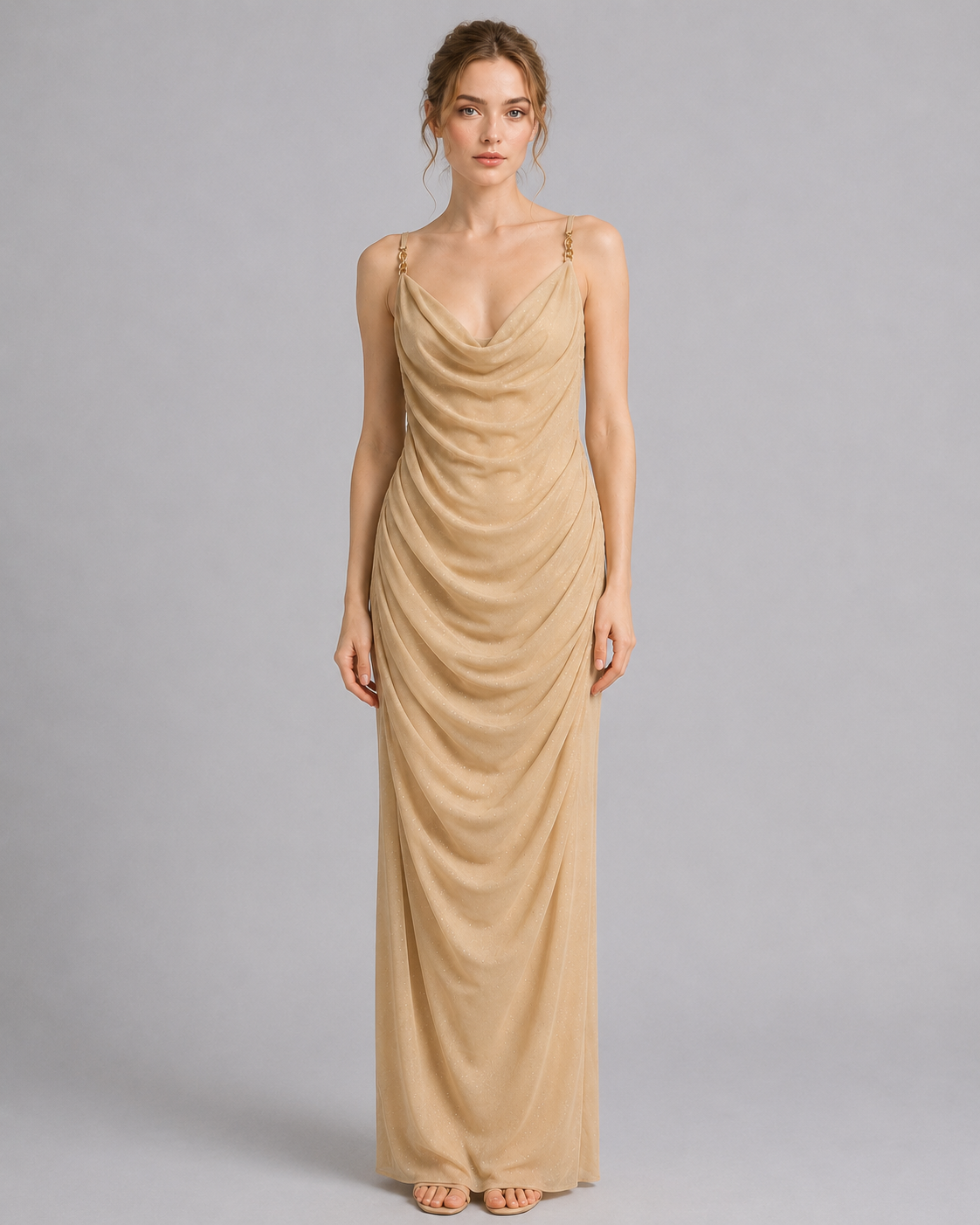 Champagne Gold Cowl Neck Maxi Dress