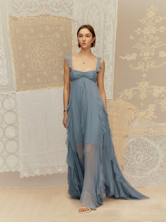 Vacation Spaghetti Strap Dress with Ruffled Hem