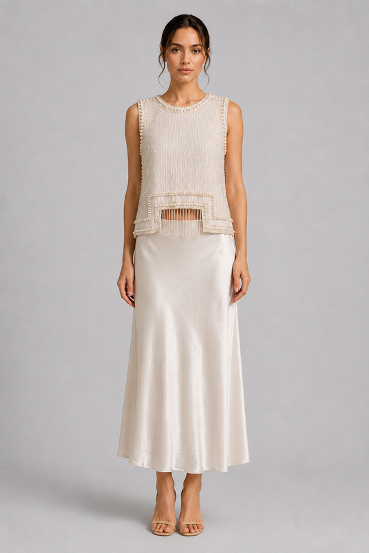 Ivory Pearl Beaded Sleeveless Top