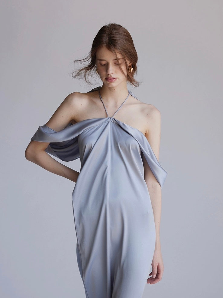 Satin draped halteck dress