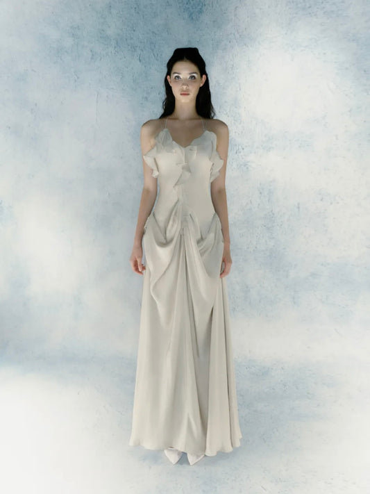 Streamer ruffled long skirt