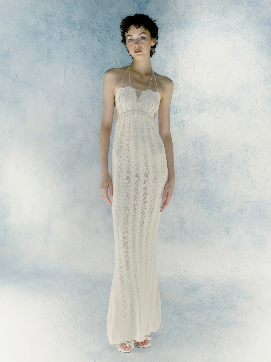 Knitted shell texture tie long skirt