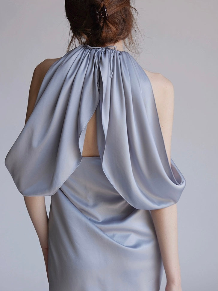 Satin draped halteck dress