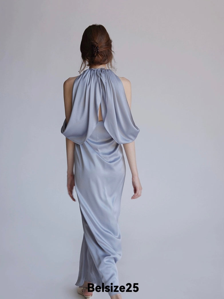 Satin draped halteck dress