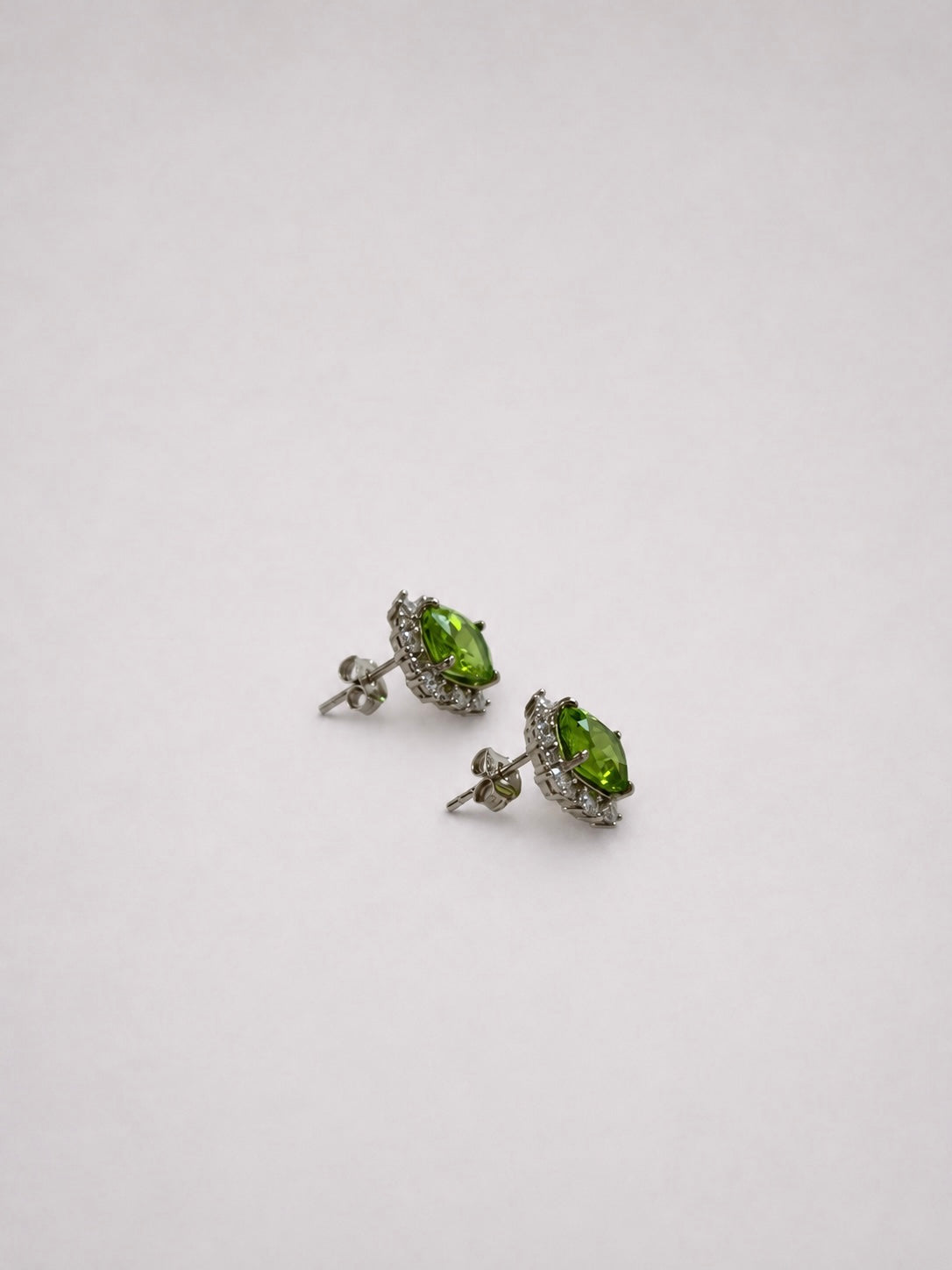 Oval Natural Peridot Halo S925 Sterling Silver Stud Earrings