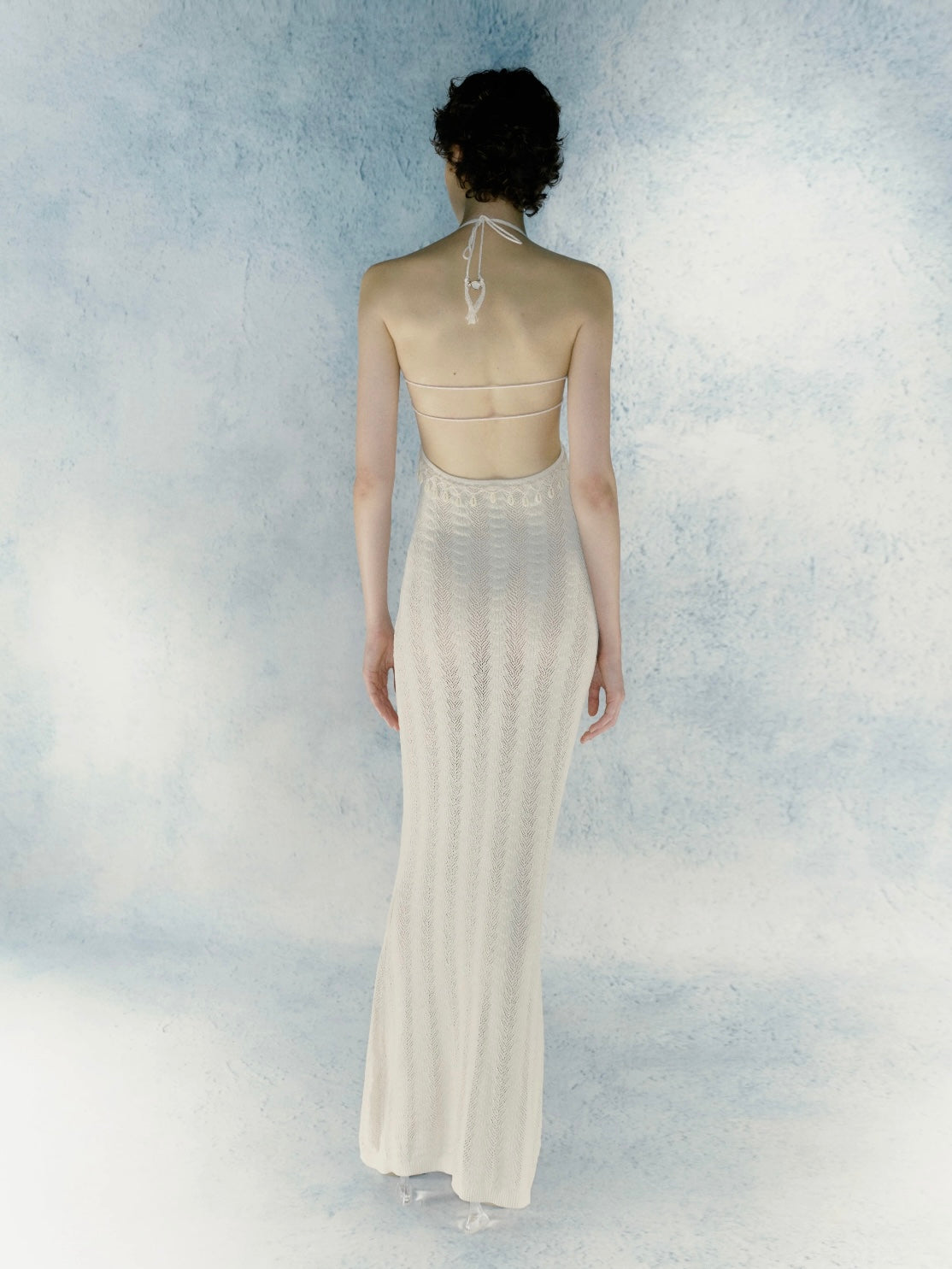 Knitted shell texture tie long skirt