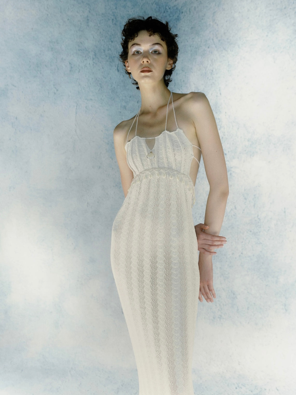 Knitted shell texture tie long skirt