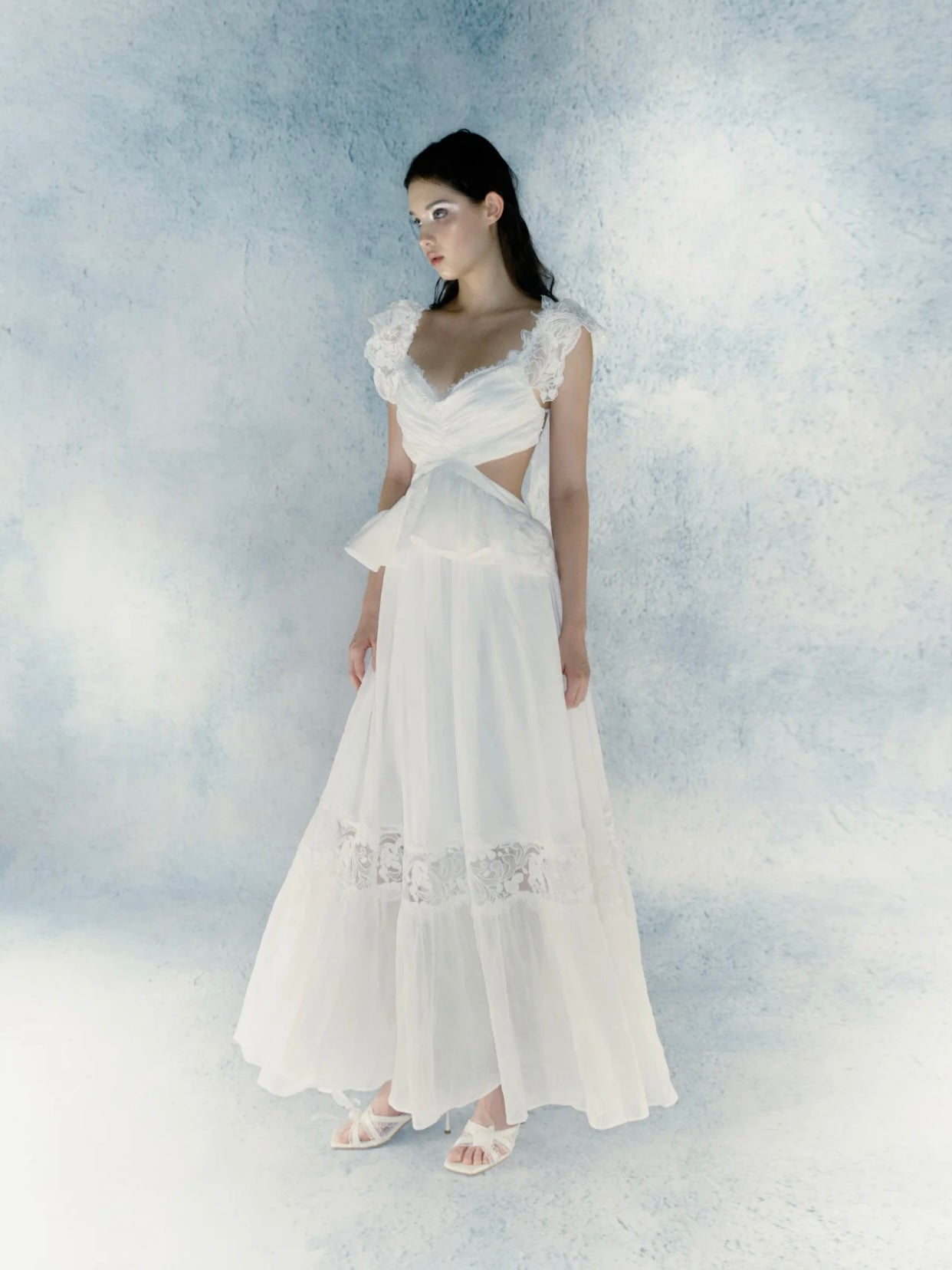 Lace streamer linen long skirt