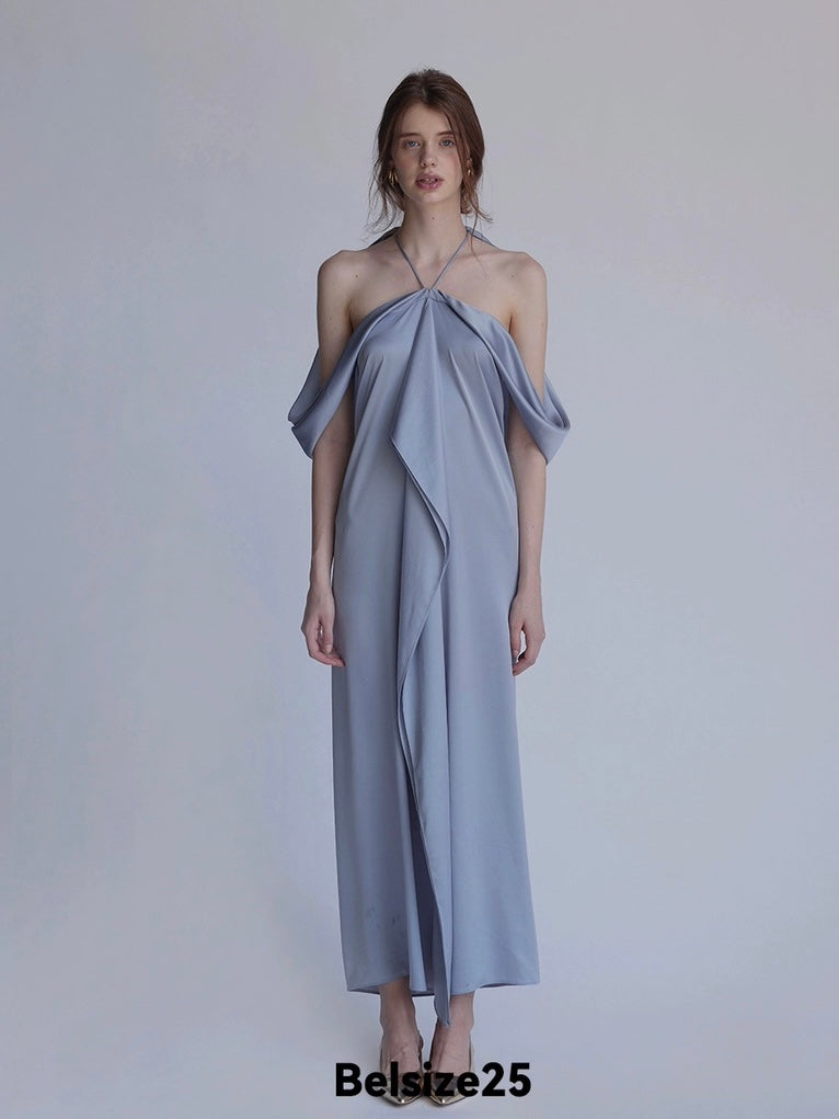 Satin draped halteck dress