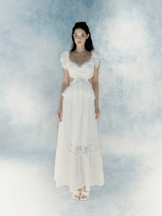 Lace streamer linen long skirt