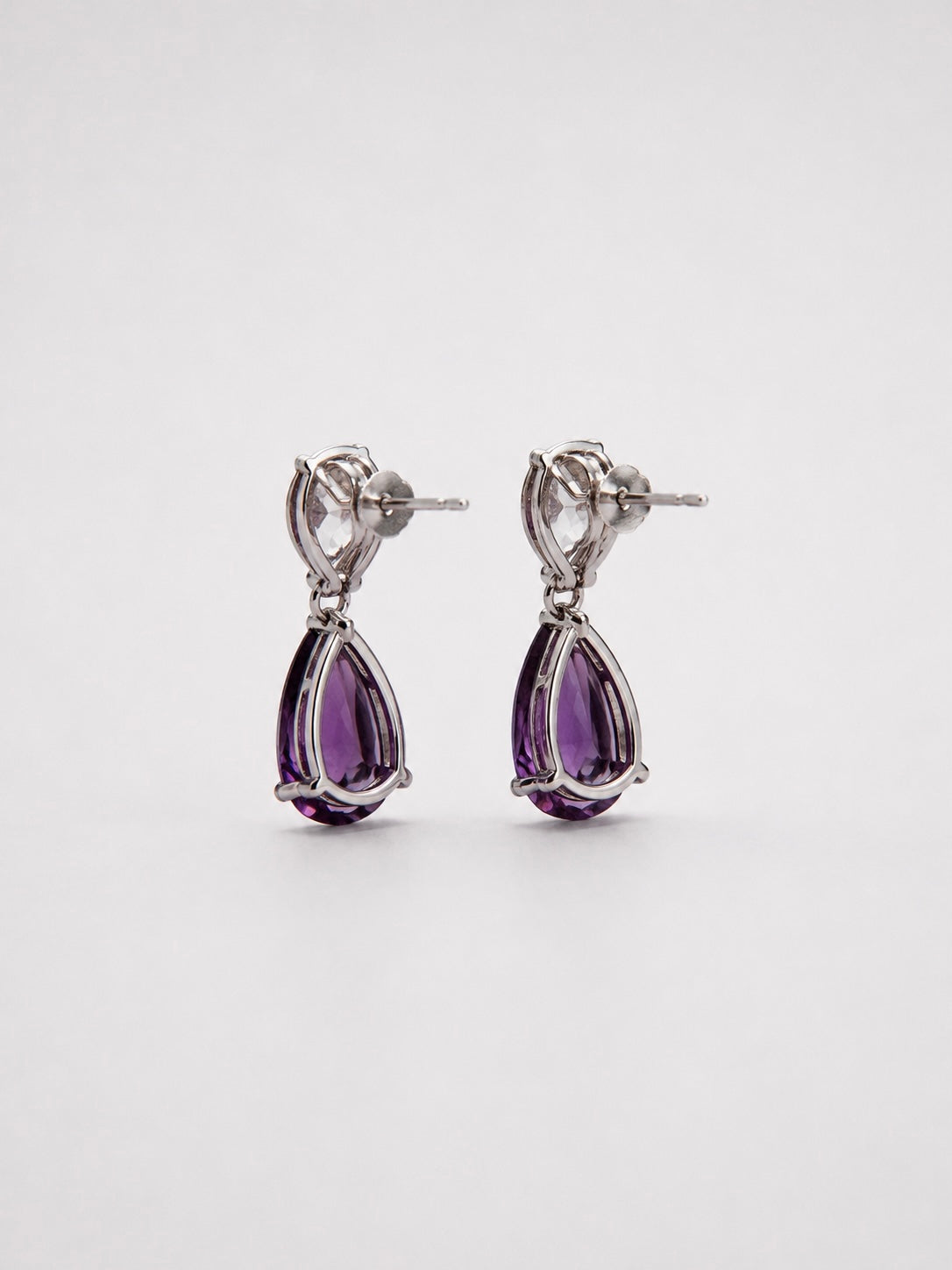 Double Pear Amethyst S925 Sterling Silver Drop Earrings