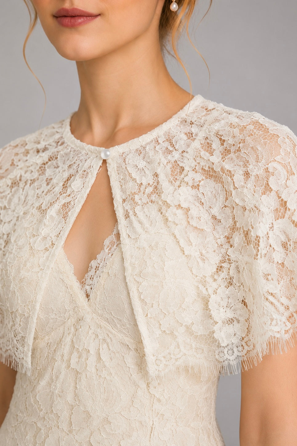 Detachable Lace Cape Midi Slip Dress With Built-In Bra