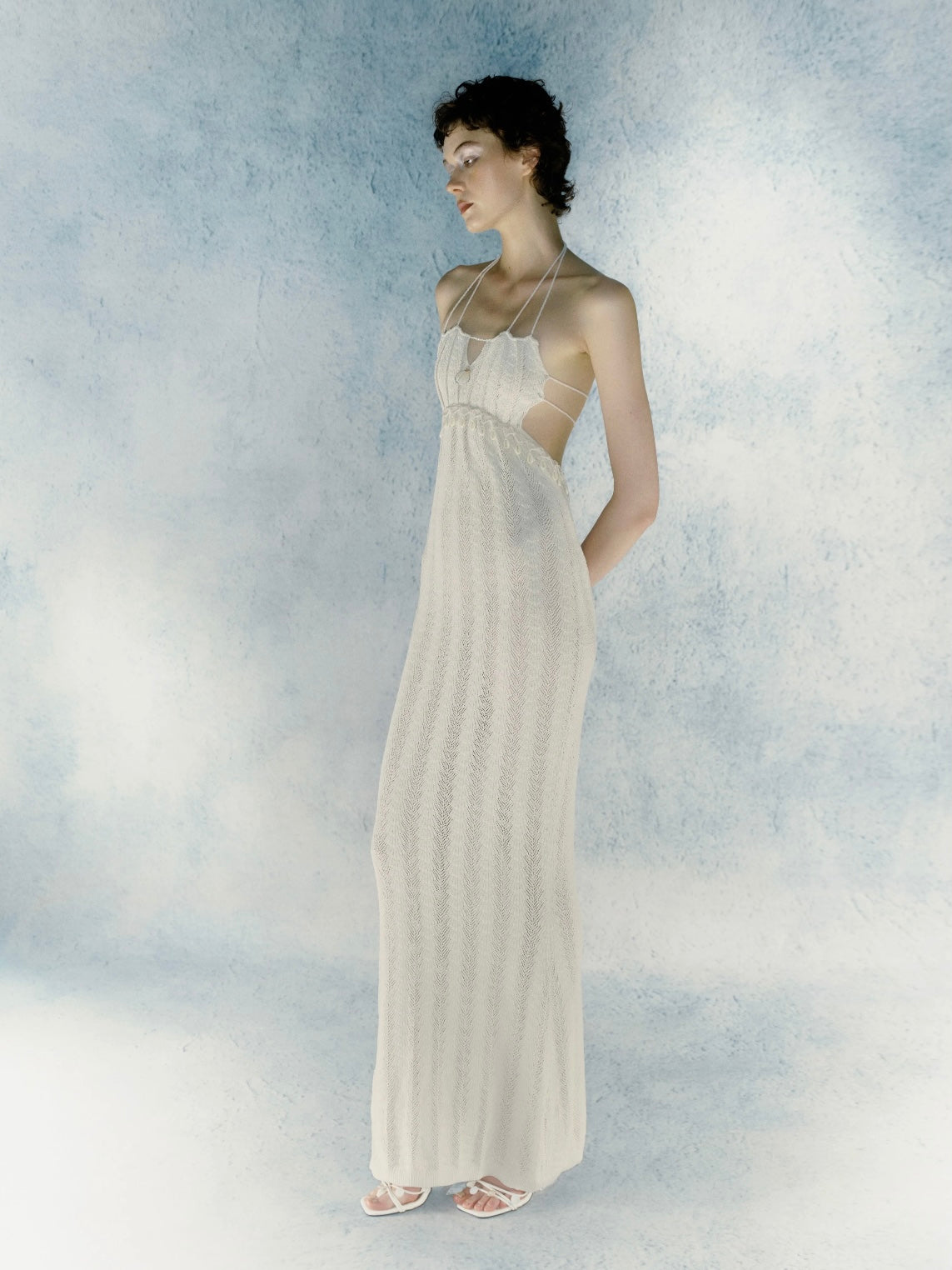 Knitted shell texture tie long skirt