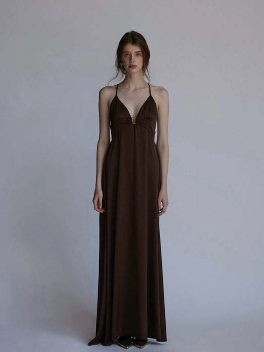 Acetic acid deep V backless suspender skirt