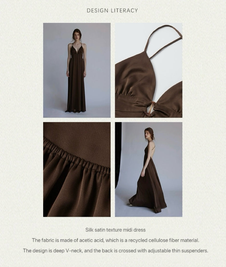 Acetic acid deep V backless suspender skirt