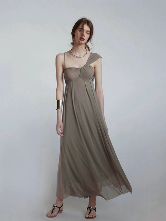 Irregular one-shoulder strap dress