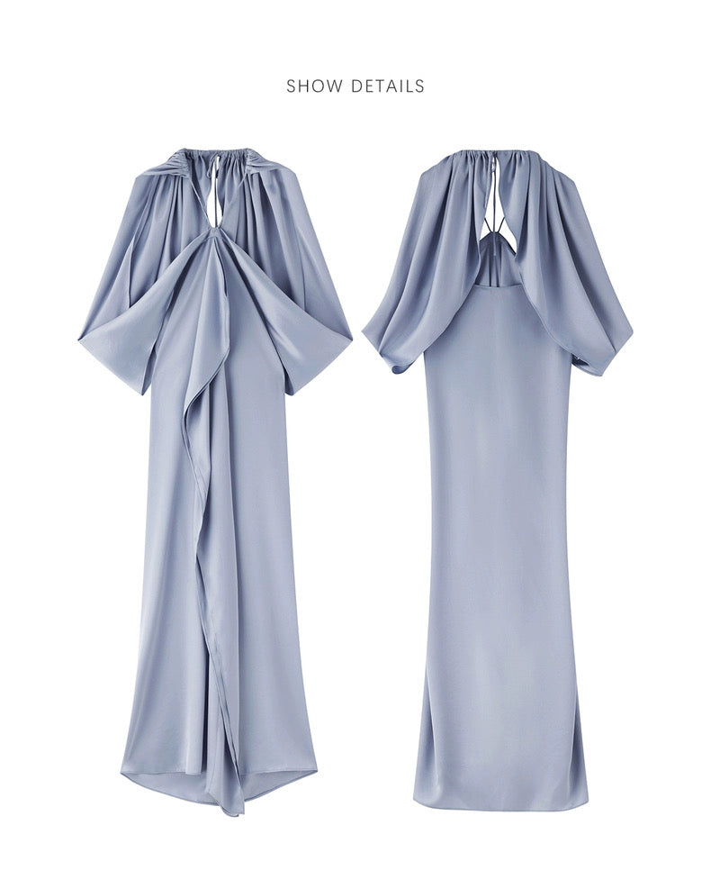 Satin draped halteck dress
