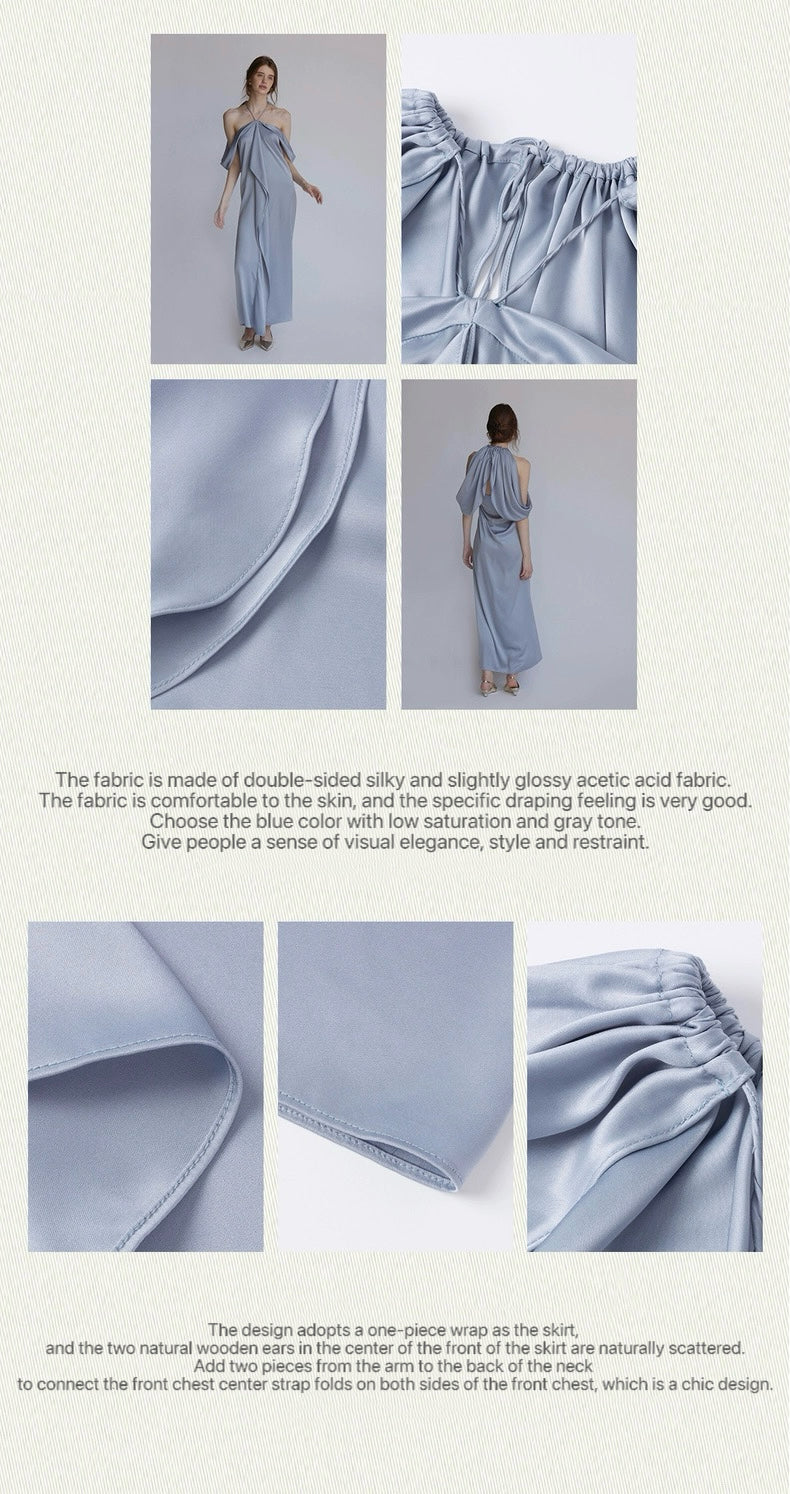 Satin draped halteck dress